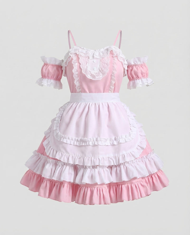 Damen Rüschendes Kostümkleid mit Puffärmeln und Schultern Drune