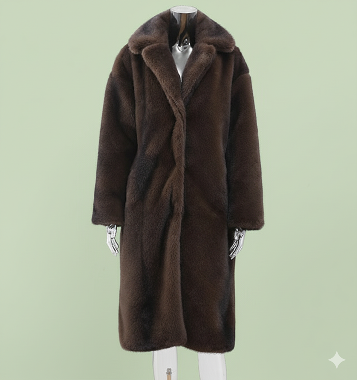 Damen Luxuriöser Kunstpelzmantel mit elegantem Schnitt und hohem Kragen Drune