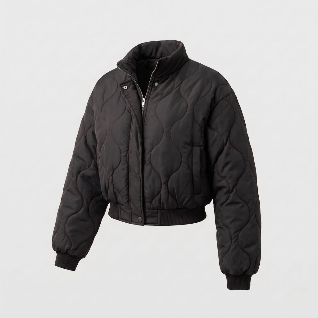 Damen Nan cropped gestepptes Bomberjacke mit organischem kreisförmigem Steppmuster und voluminösen Ärmeln