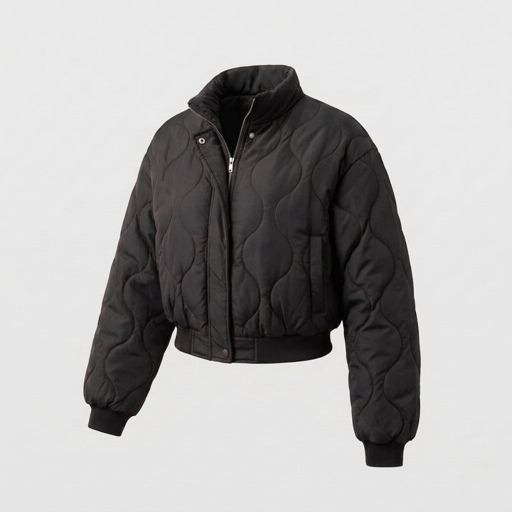 Damen Nan cropped gestepptes Bomberjacke mit organischem kreisförmigem Steppmuster und voluminösen Ärmeln