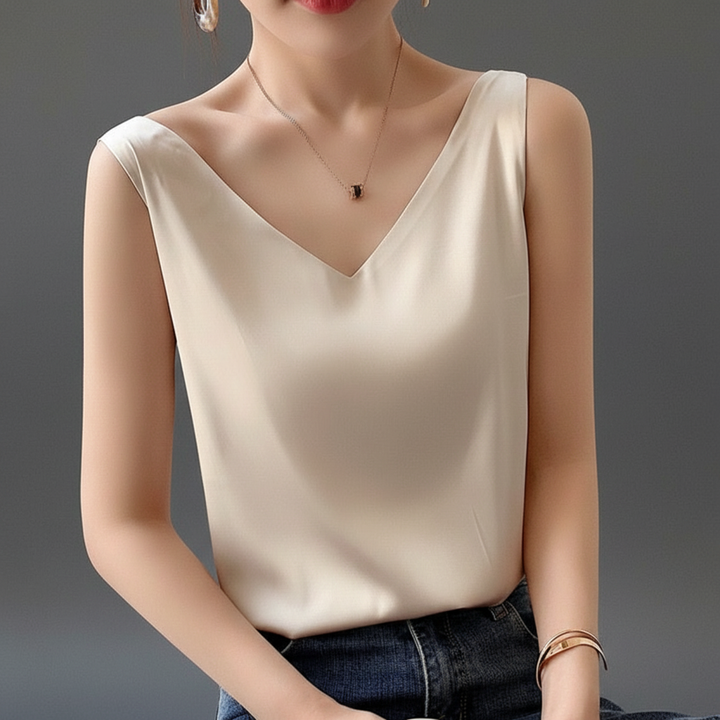 Damen Glänzendes Tanktop V-Ausschnitt Ärmellos