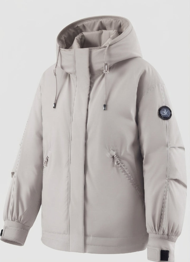 Damen Nan winddichte Hoodie-Parka im kurzen Schnitt mit thermischer Polsterung und verdeckter Vorderklappe