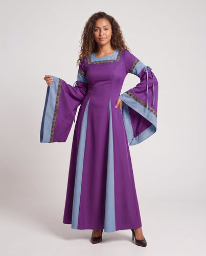 Damen Historisches Kleid mit langen, fließenden Ärmeln und dekorativem Schnürdetail Drune