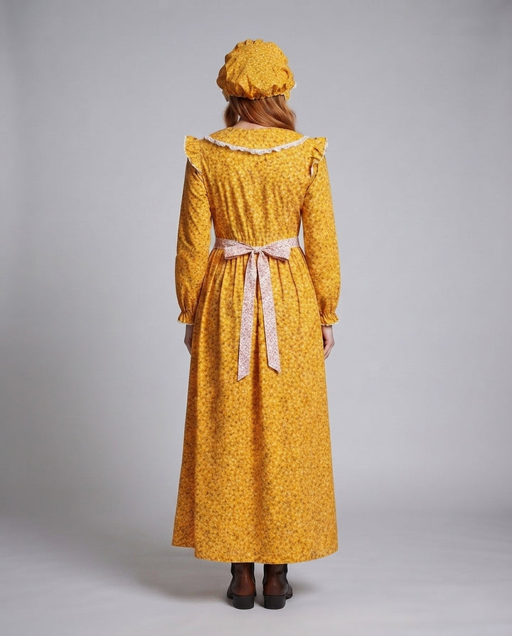 Damen Ländliches Vintage-Kleid mit floralem Muster und passendem Hut Drune