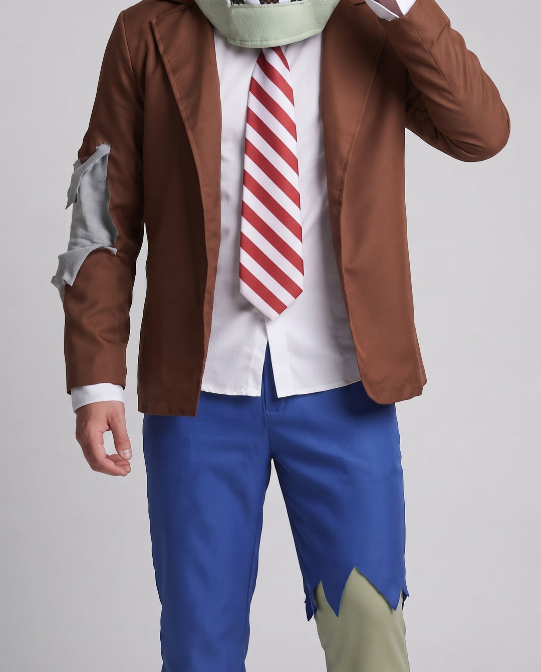 Herren Zombie Kostüm mit kreativem Kopfzubehör und zerrissenen Details Drune