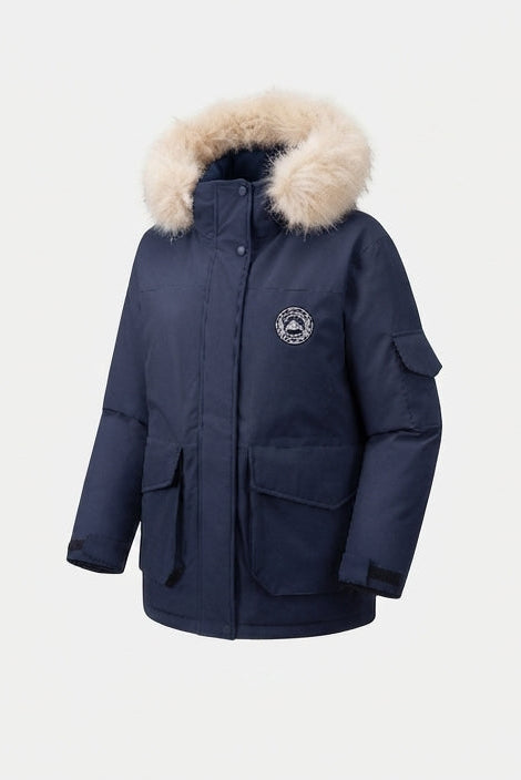 Damen gepolsterte oversized Parka mit abnehmbarem Kunstfellkapuze, großen Cargo- Klappentaschen und wärmerer Wärmeisolierung
