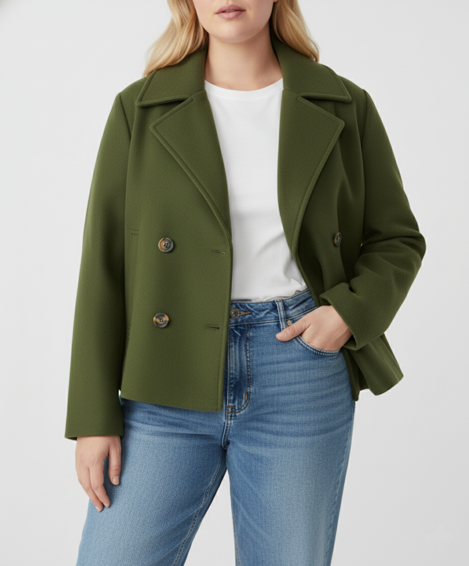 Drune | Kurzer Woll-Look Peacoat für Damen – Große Größen