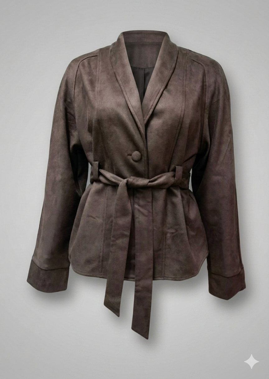 Damen elegante Wildlederjacke mit Taillengürtel Drune
