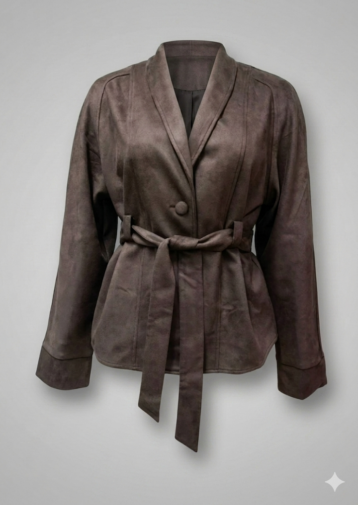 Damen elegante Wildlederjacke mit Taillengürtel Drune