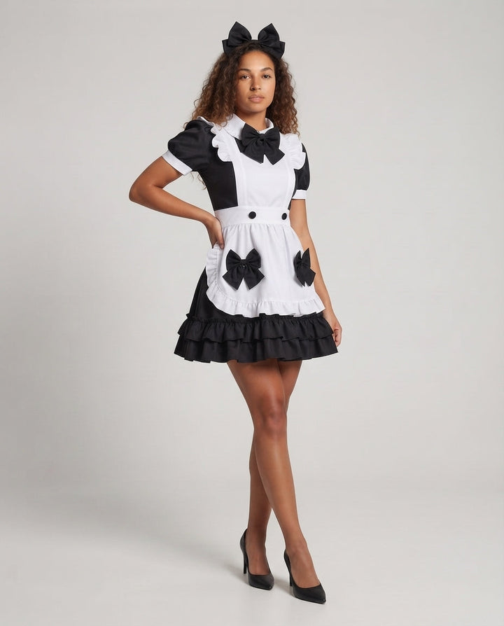 Damen verspieltes Kostümkleid mit Rüschen und Schleifen Drune