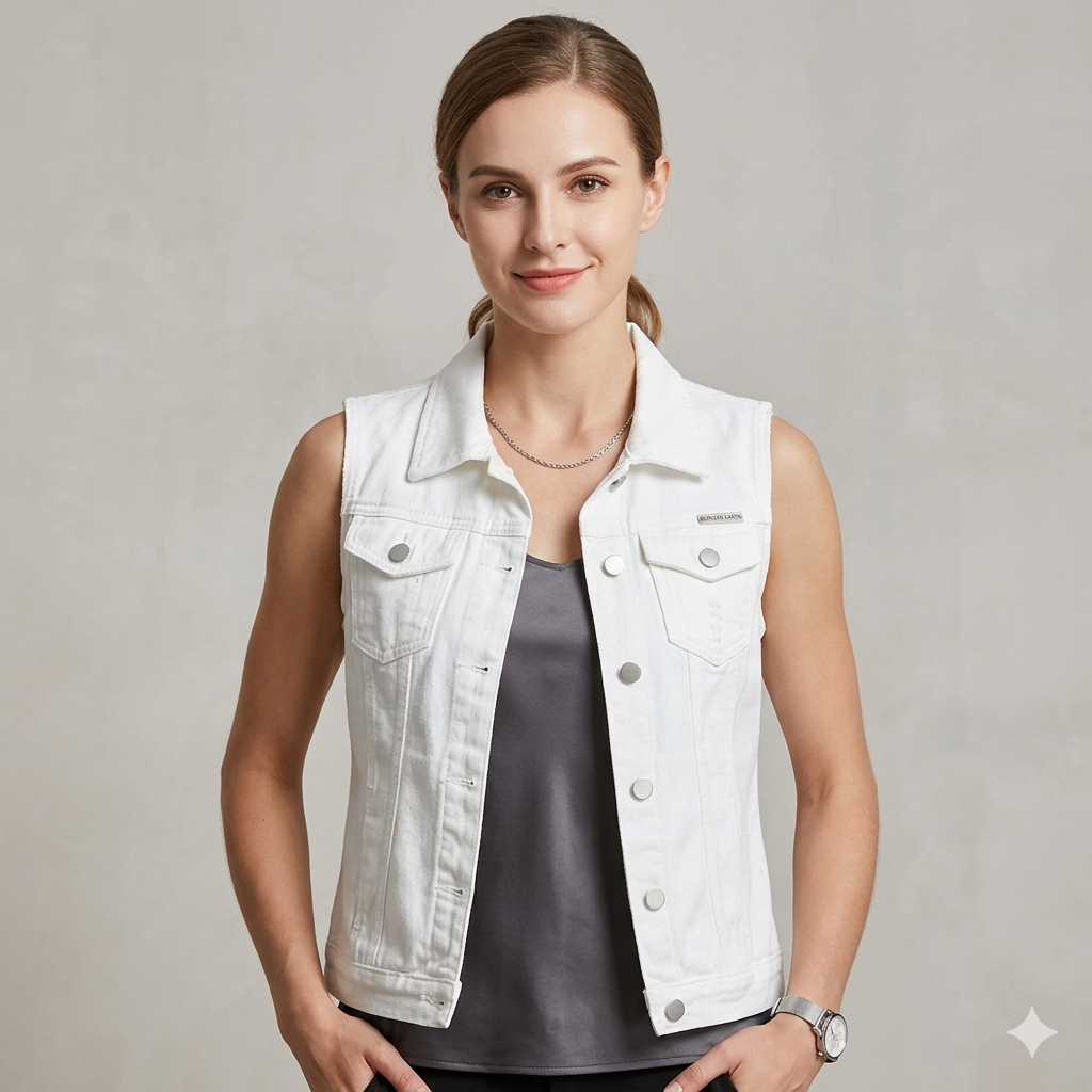 Damen lässige Jeans-Weste mit praktischen Taschen und stylischem Design Drune