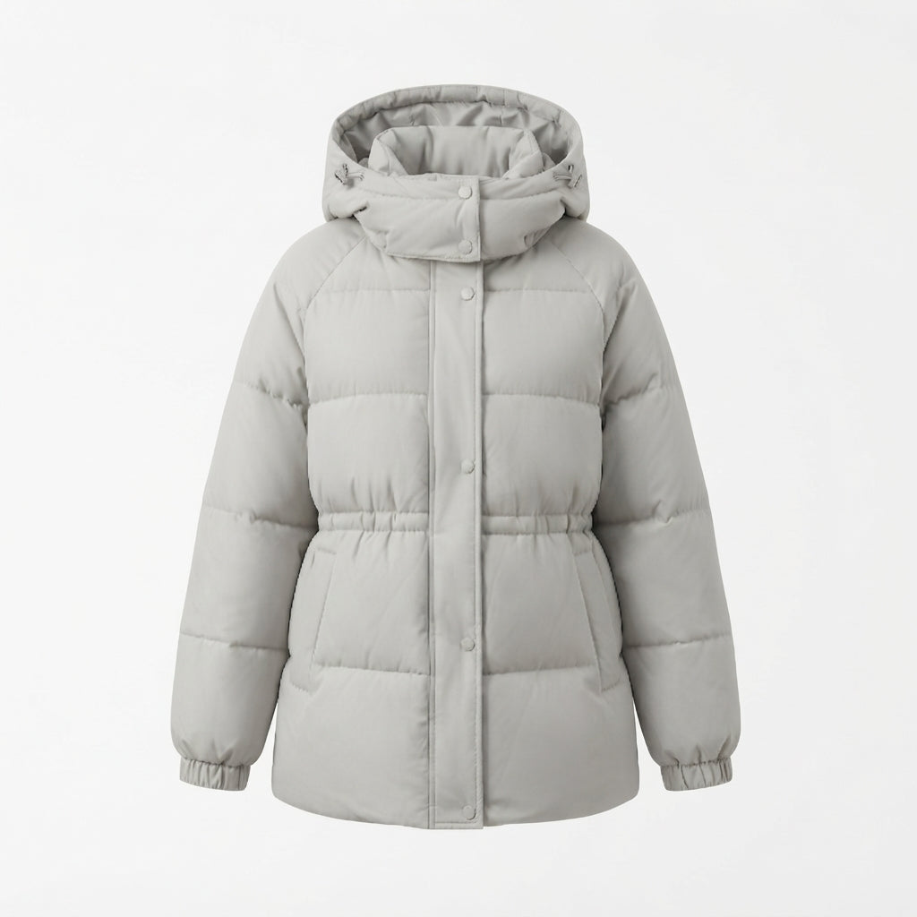 Damen Nan Kompakt Outdoor Daunenjacke mit hohem Kragen, Kinnschutz und elastischen Bündchen