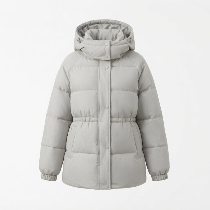 Damen Nan Kompakt Outdoor Daunenjacke mit hohem Kragen, Kinnschutz und elastischen Bündchen