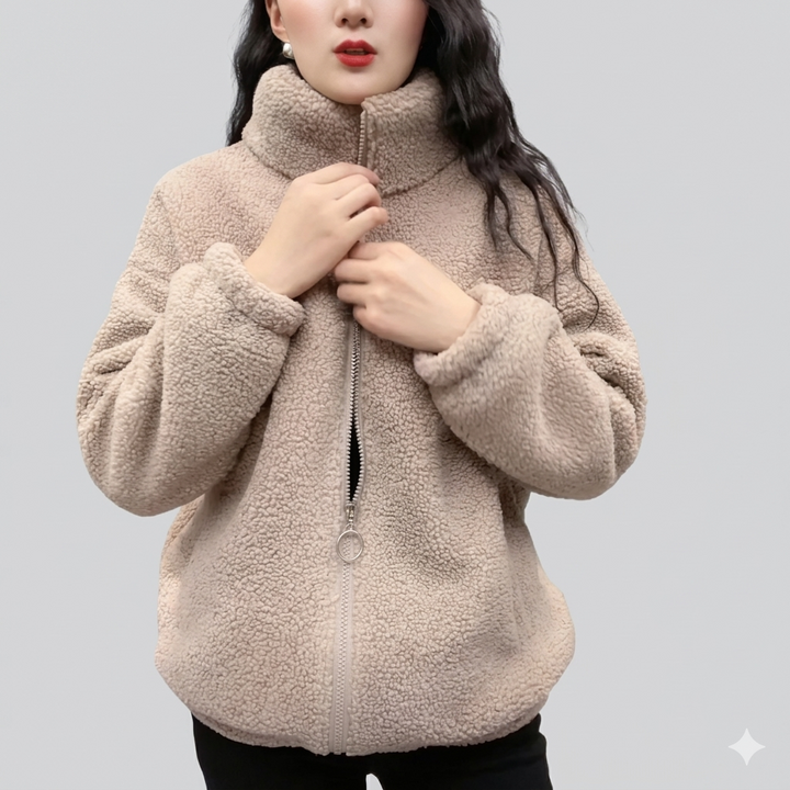Drune | Damen Flauschige Fleecejacke mit hohen Kragen und seitlichen Taschen Drune