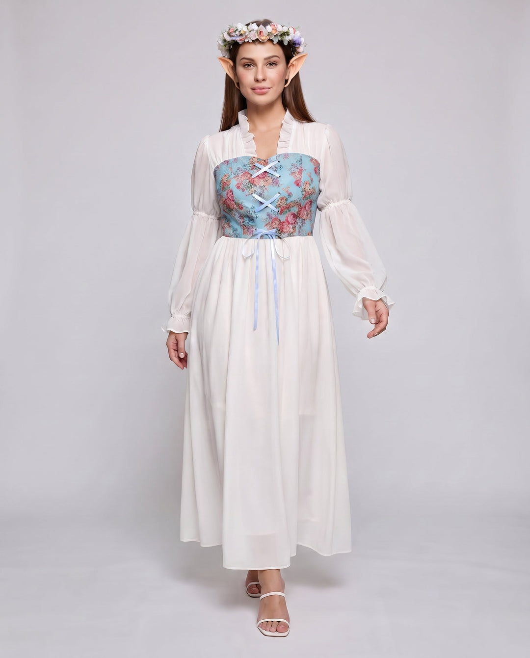 Frauen romantisches Maxikleid mit Rüschen und floralem Muster Drune