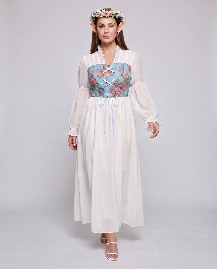 Frauen romantisches Maxikleid mit Rüschen und floralem Muster Drune