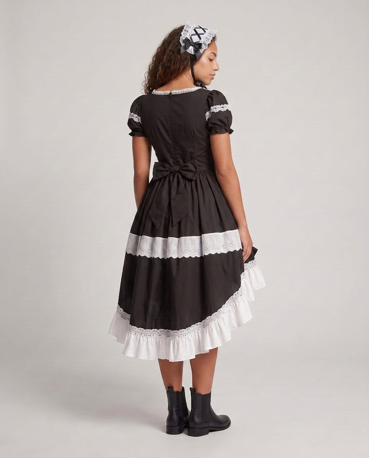 Damen Zeitloses Lolita-Kleid mit Rüschendetails und Puffärmeln Drune