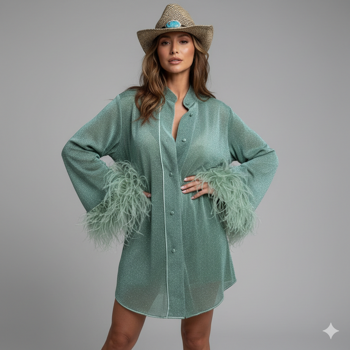 Drune | Herbst Winter Feder Stehkragen Langarmoberteil und Hosen Set