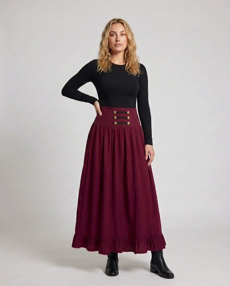 Damen Eleganter Hochzeitsrock mit Schnürung und Volant Drune