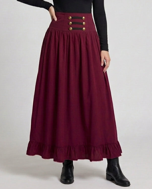 Damen Eleganter Hochzeitsrock mit Schnürung und Volant Drune
