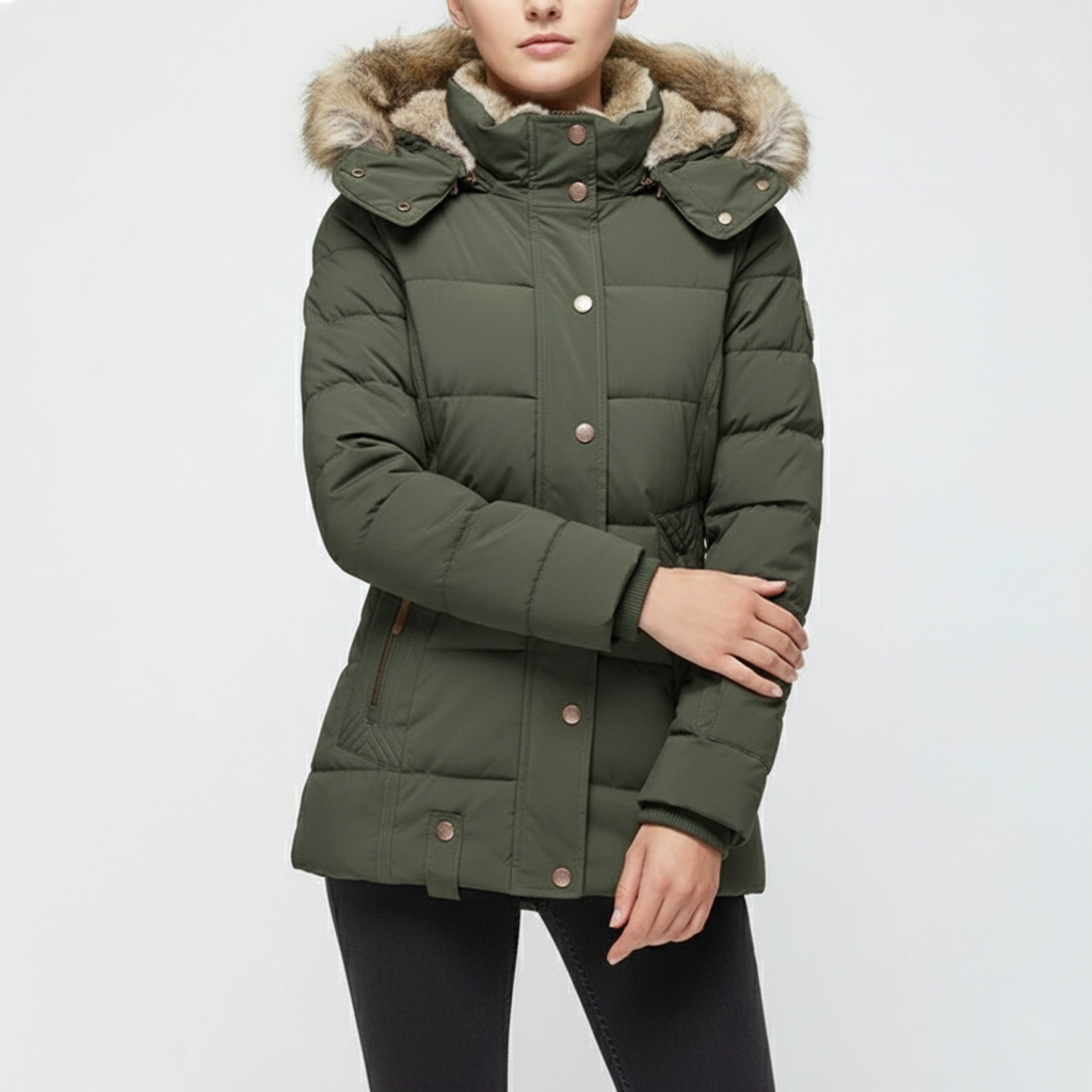 Drunef Damen Winterjacke | Mit Fellfutter, Langarm, Gefüttert