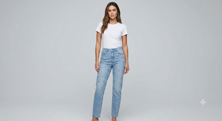 Damen Weite Jeans mit glitzernden Applikationen Drune