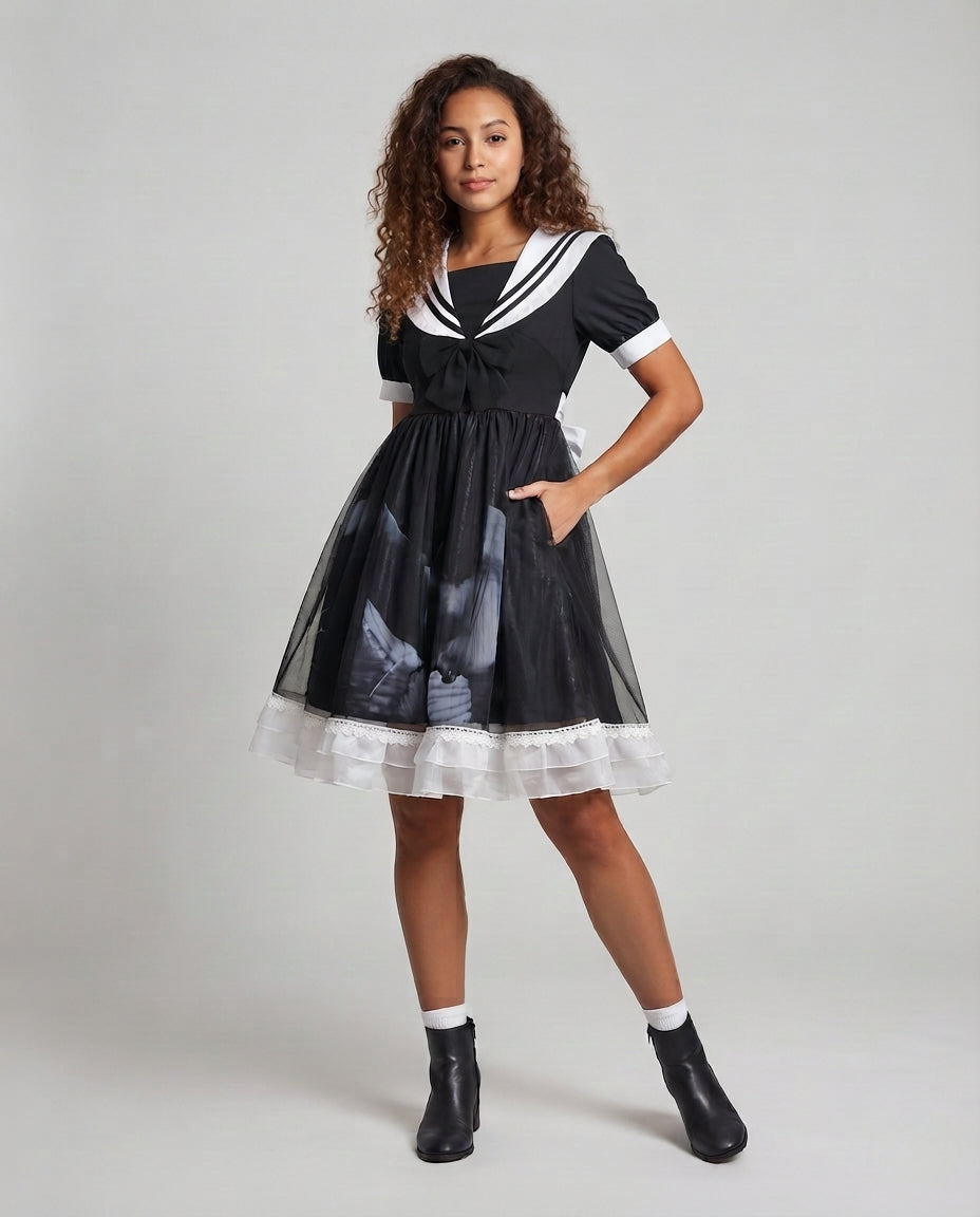 Damen Verspielt romantisches Kleid mit Schleifen und Rüschen Drune