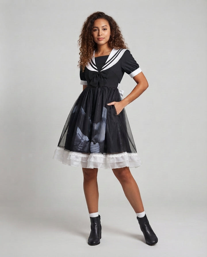 Damen Verspielt romantisches Kleid mit Schleifen und Rüschen Drune