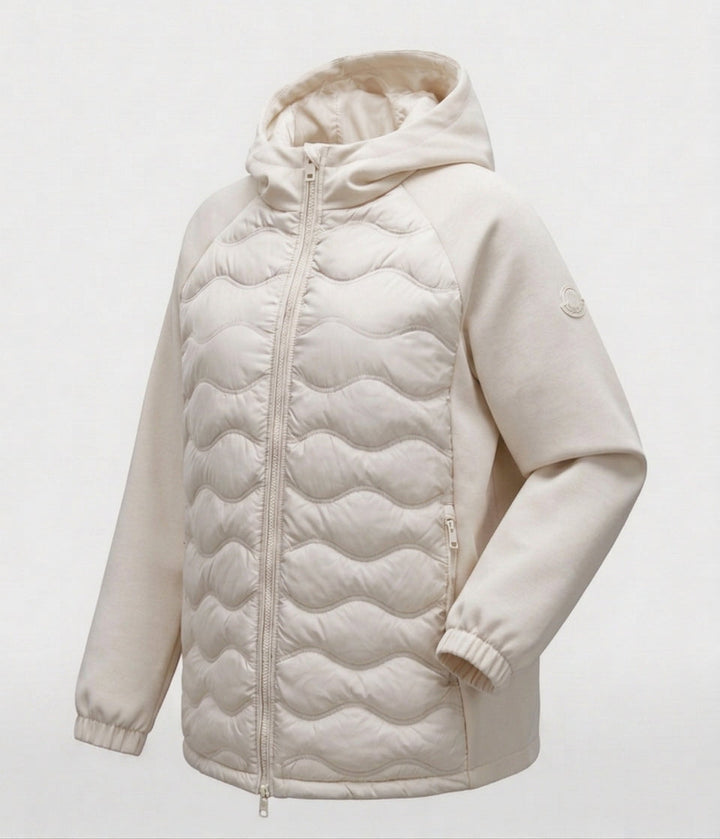Damen nicht gesteppte Hybrid-Hoodie-Jacke mit gepolstertem Vorderteil und lockeren Sweatshirt-Ärmeln