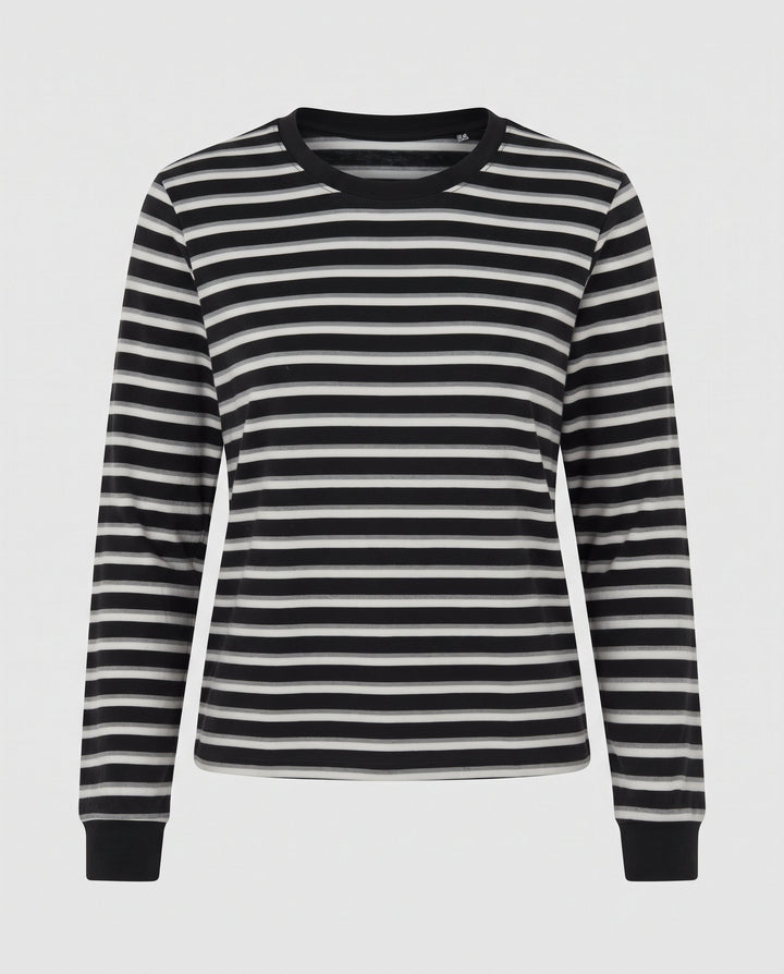 Damen Lässiger gestreifter Langarm-Pullover Drune