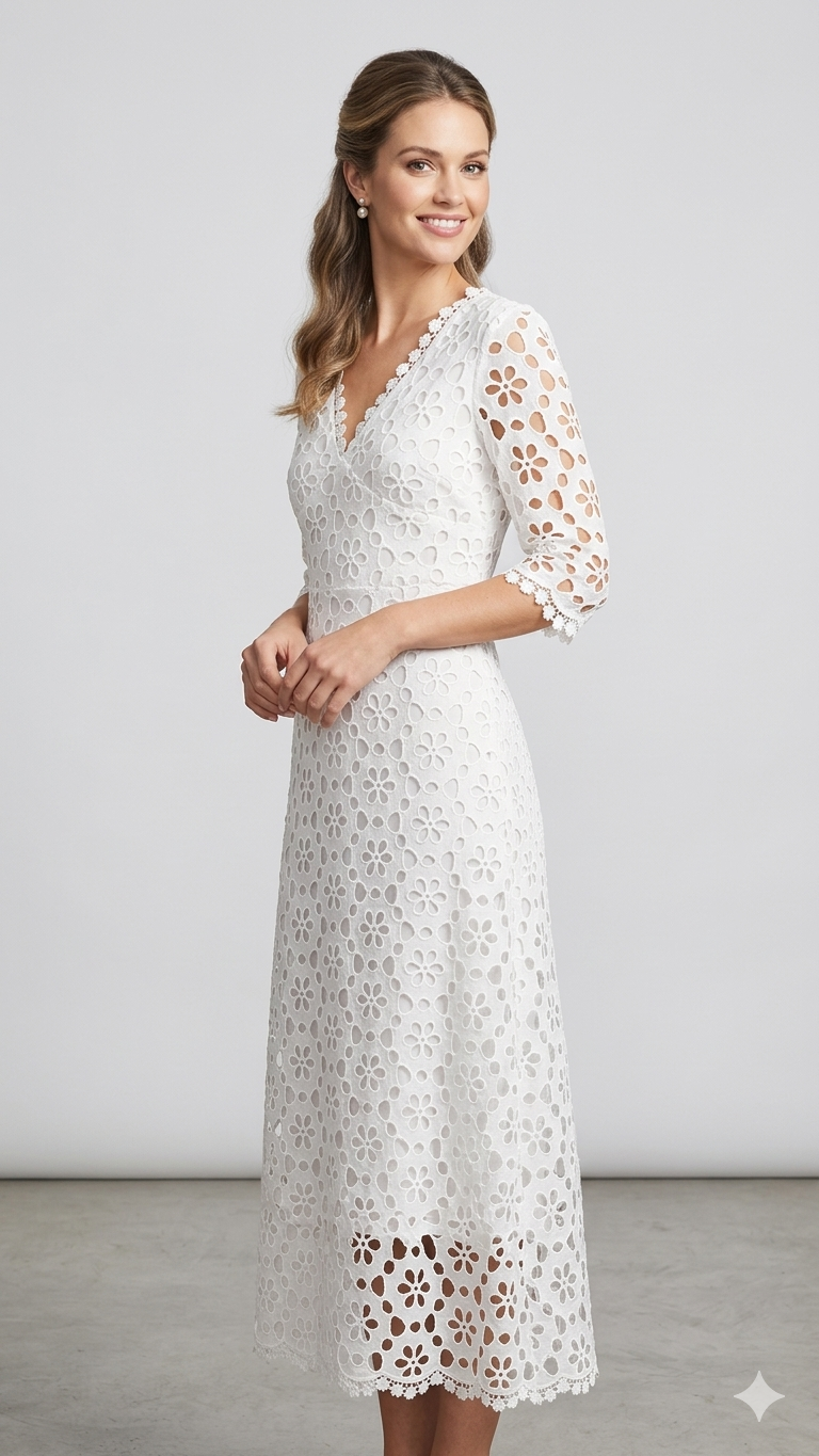 Damen Elegantes Maxikleid mit Blumenstickerei und V-Ausschnitt Drune