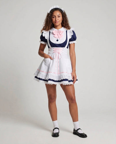 Damen Dienstmädchen-Kleid mit Spitzen- und Rüschenakzenten Drune