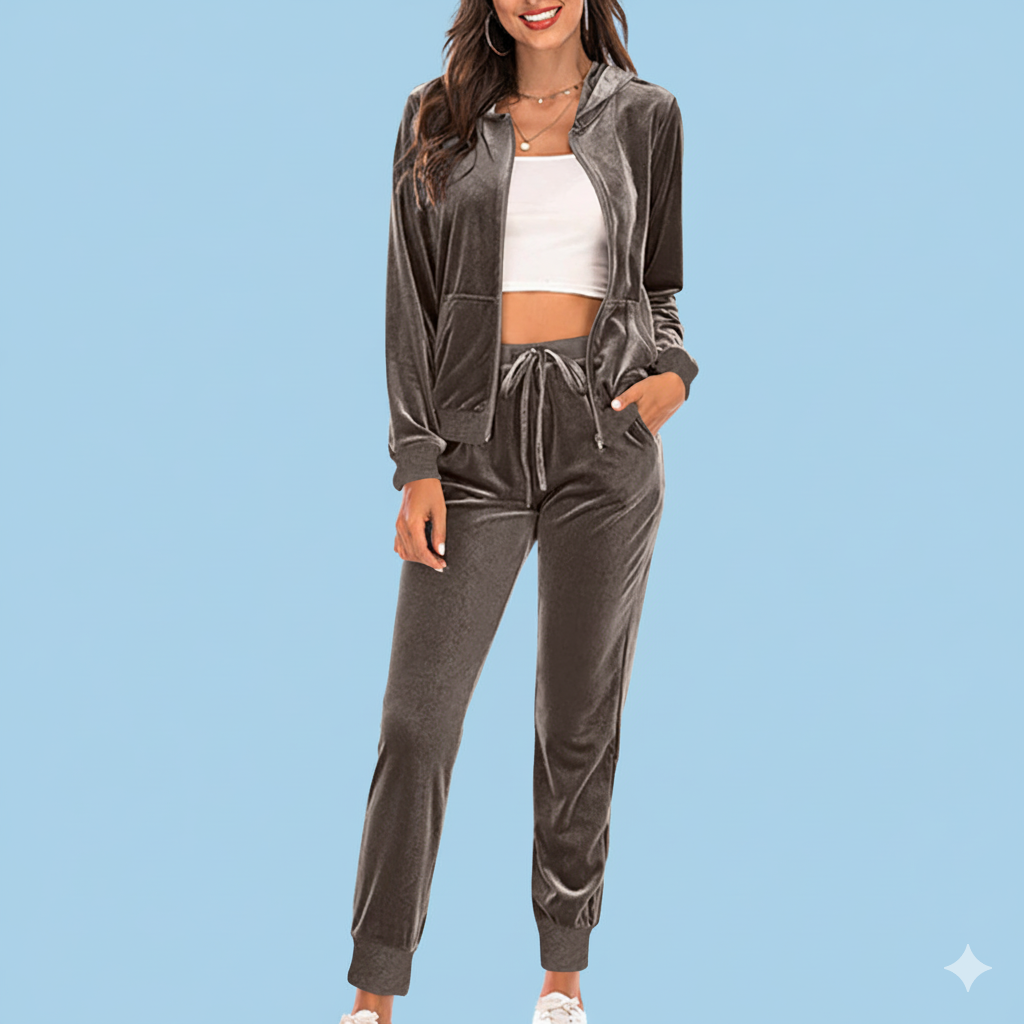 Damen bequemer Sportanzug mit lockerer Passform und Kapuzenjacke Drune