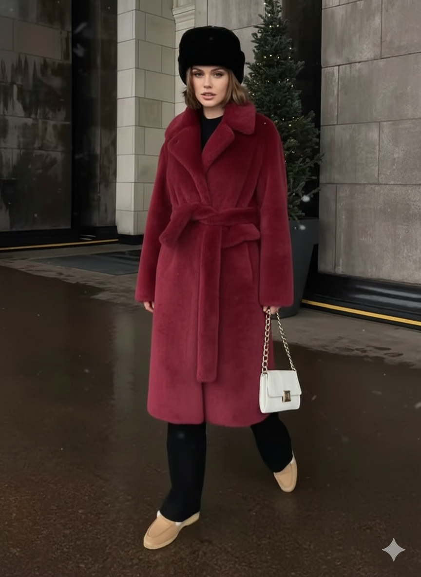 Damen Eleganter, gefütterter Wintermantel mit breitem Revers Drune