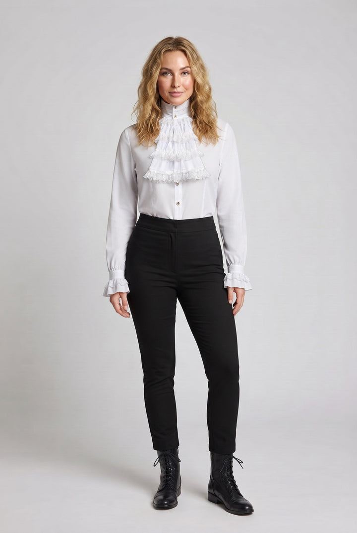 Damen Rüschenshirt mit elegantem Kragen Drune