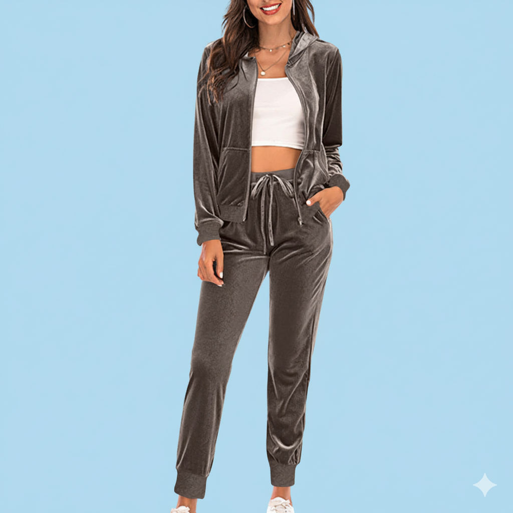 Damen bequemer Sportanzug mit lockerer Passform und Kapuzenjacke Drune