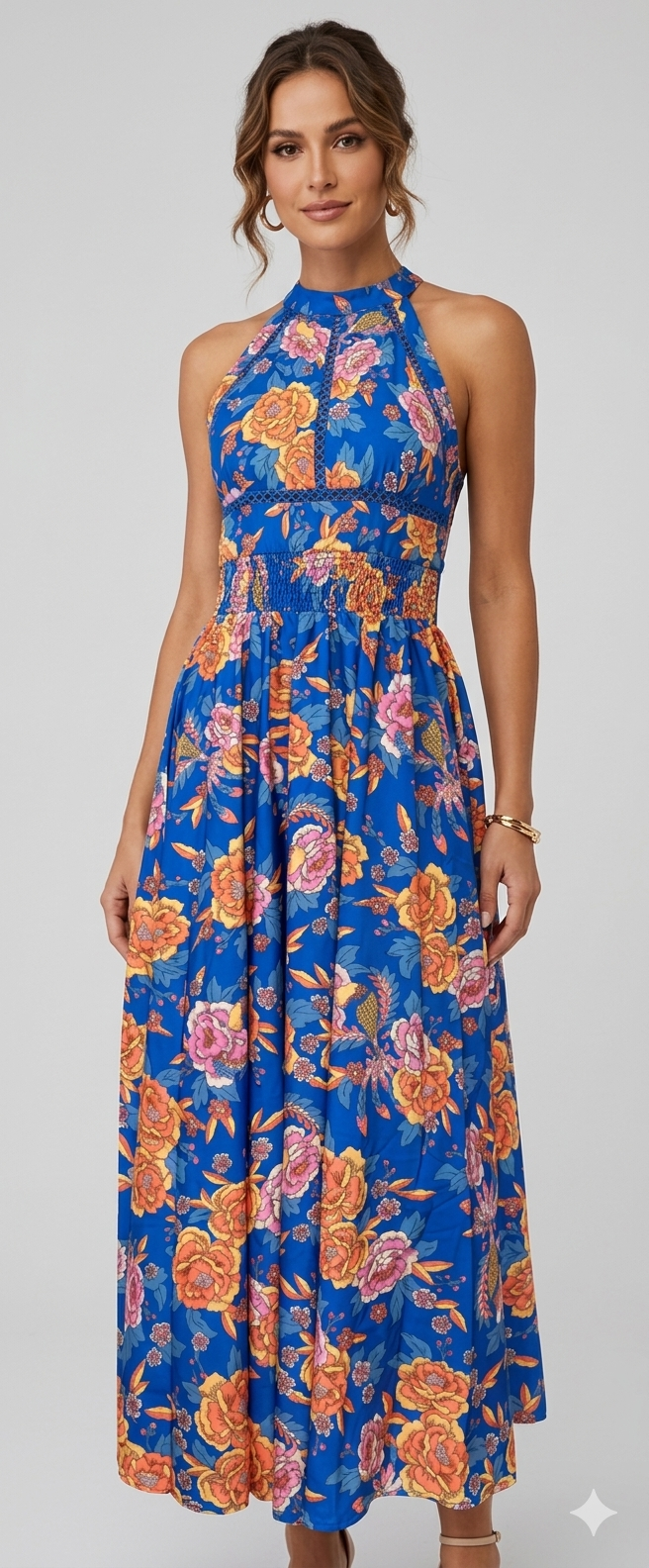 Damen Elegantes Maxikleid mit floralen Akzenten und Racerback Drune