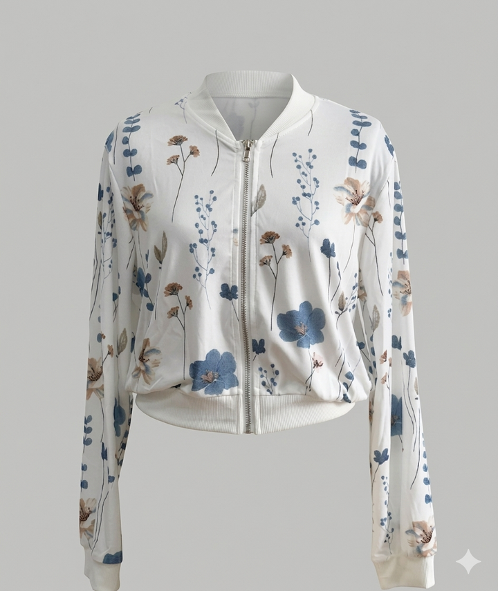 Damen Bomberjacke mit floralem Design und elastischen Bündchen Drune