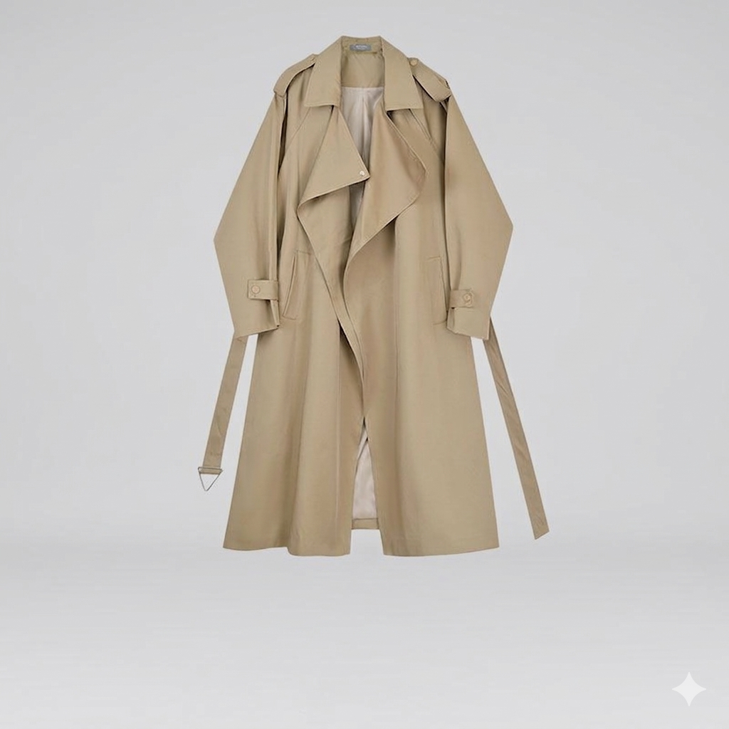 Drune | Eleganter Langer Trenchcoat Bürotasche mit Gürtel
