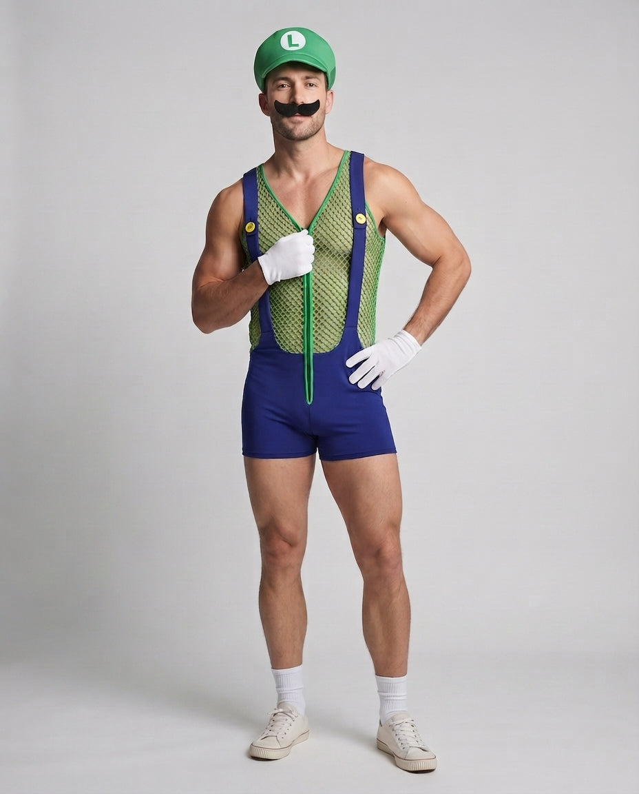 Herren Kostüm im Mario-Stil mit Netzdetails Drune