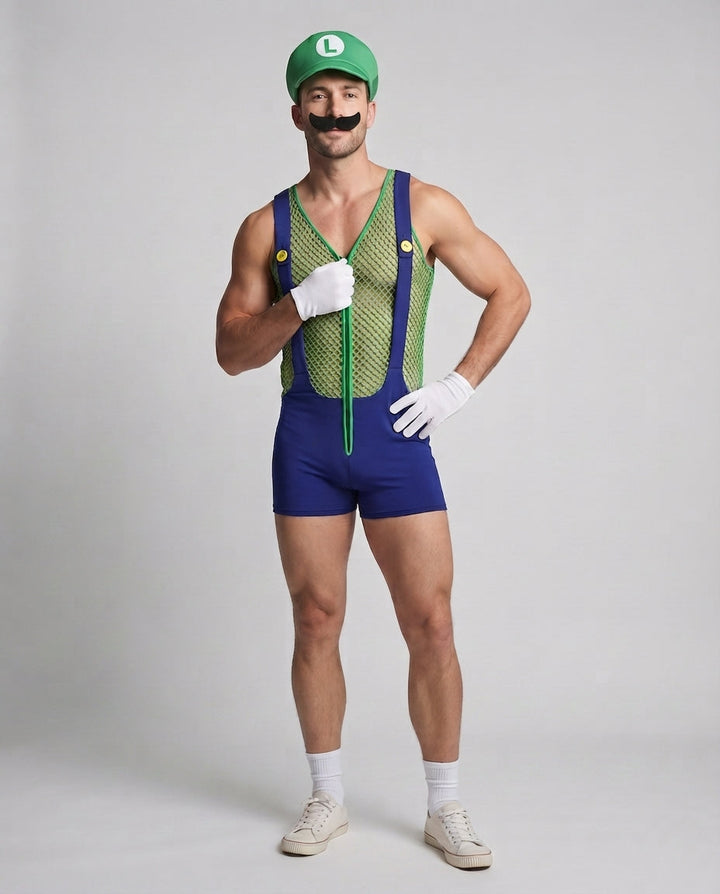 Herren Kostüm im Mario-Stil mit Netzdetails Drune