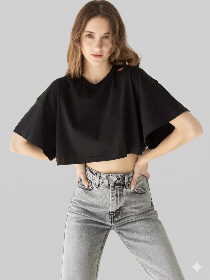 Damen lässiges cropped T-Shirt mit weit geschnittenen Ärmeln und hochwertigem Material Drune