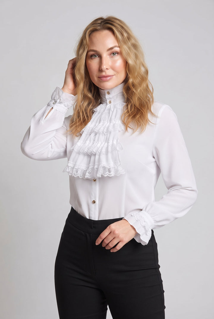 Damen Rüschenshirt mit elegantem Kragen Drune