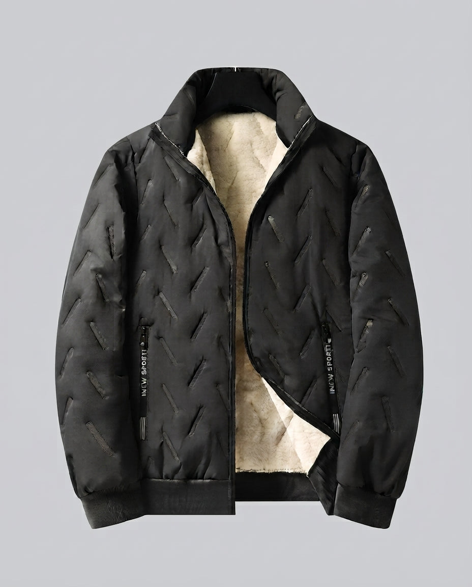 Herren gesteppte Winterblouson mit Sherpa-Futter, hohem Stehkragen und verdeckten Reißverschlusstaschen
