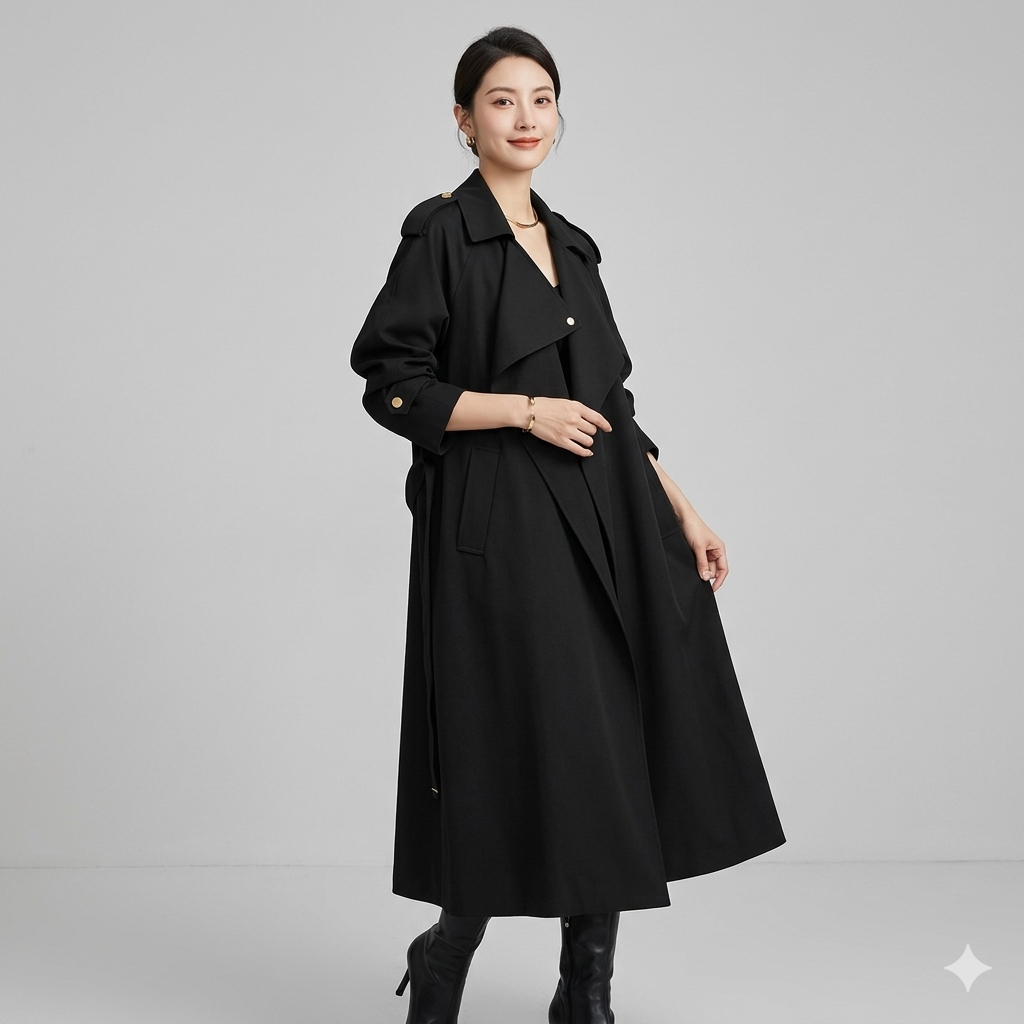 Drune | Eleganter Langer Trenchcoat Bürotasche mit Gürtel