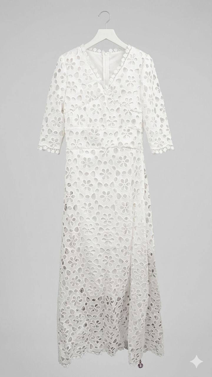 Damen Elegantes Maxikleid mit Blumenstickerei und V-Ausschnitt Drune