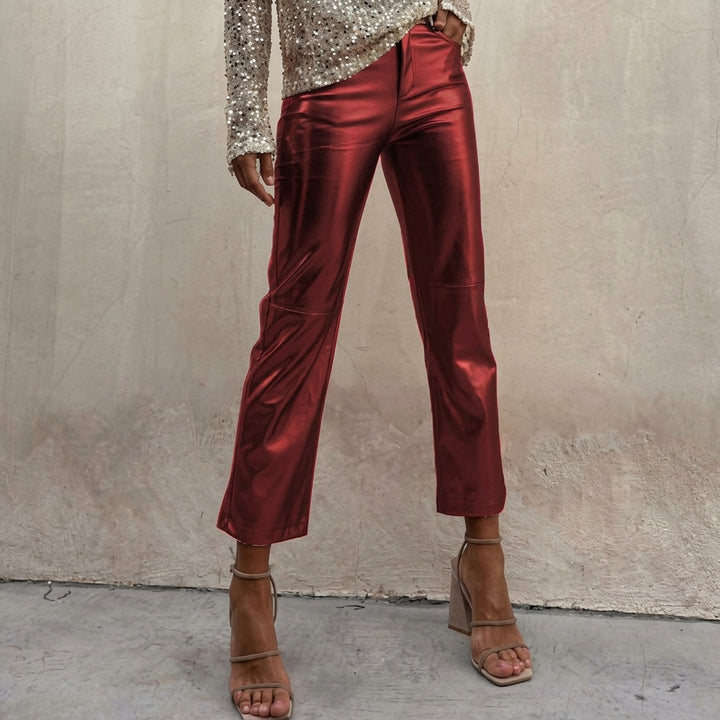 Drune | Metallic Kunstleder Geradeleg Cropped Hose