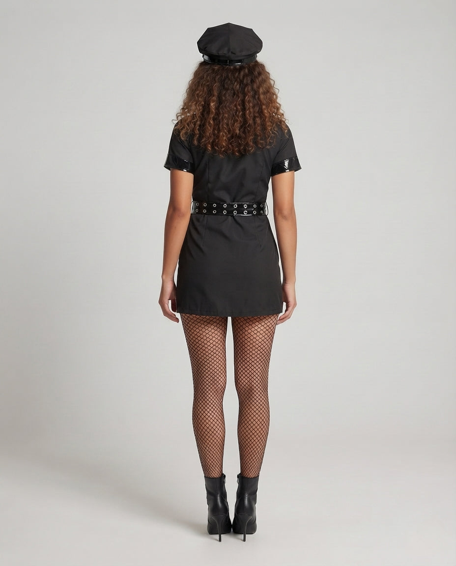 Damen sexy Polizeikostüm mit stylischem Gürtel und schimmernden Akzenten Drune