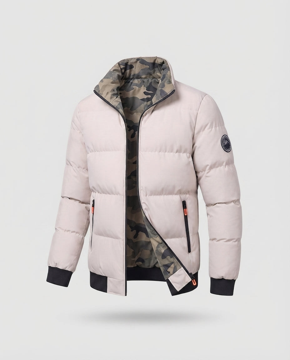 Herren Modern City Puffer mit hohem geschlossenen Kragen, thermischer Isolierungsfüllung, verdecktem zwei-Wege-Reißverschluss und Reißverschlusstaschen