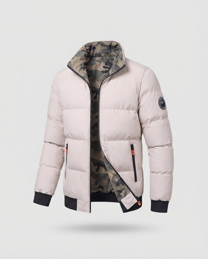 Herren Modern City Puffer mit hohem geschlossenen Kragen, thermischer Isolierungsfüllung, verdecktem zwei-Wege-Reißverschluss und Reißverschlusstaschen